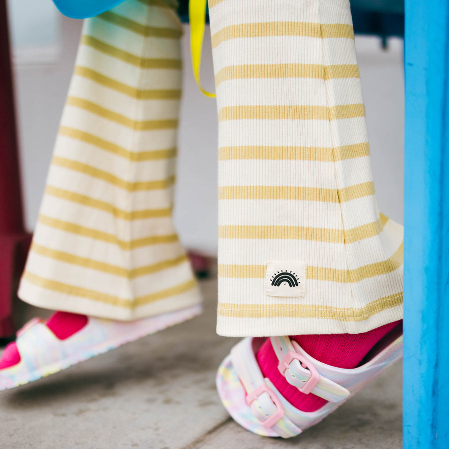 Flared Leggings - Olive Stripes